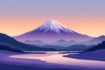 Fototapeta premium Beautiful scenery of Mt. Fuji and the lake in the morning glow