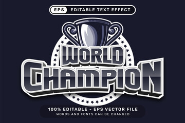 world champion text effect and editable text effect with trophy and shield illustration
