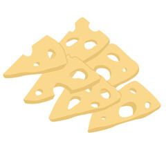 Thinly sliced ​​slices of holey cheese. Appetizer for the main course. Cheese tasting. Vector illustration for a grocery store and restaurant menu.