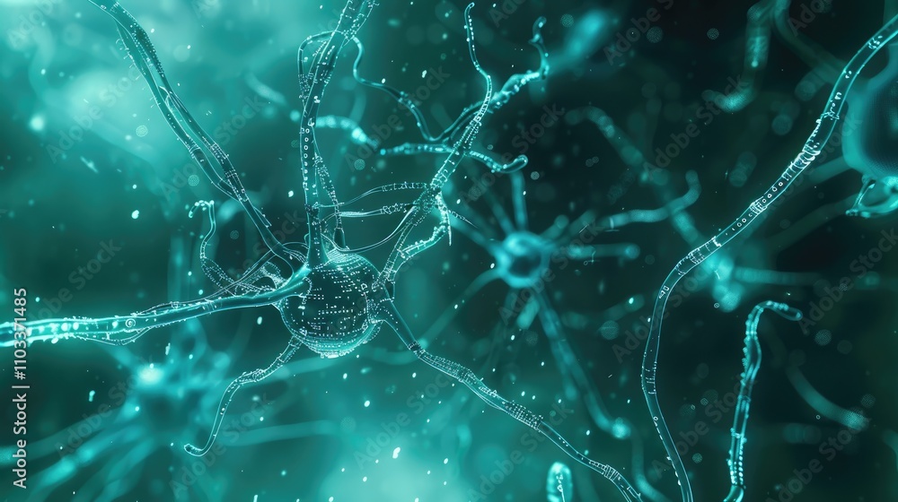 Poster abstract representation of neurons in a neural network, showcasing connectivity and activity.