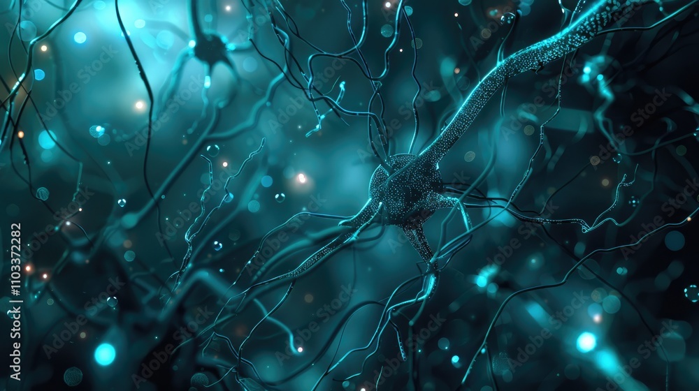 Poster close-up view of neurons showcasing their intricate structure and connections.