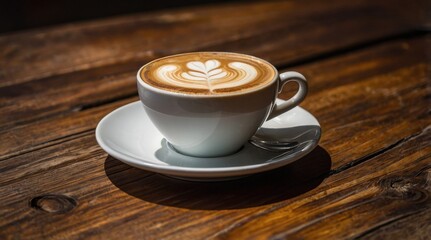 Obraz premium A cup of coffee with a beautiful pattern on the foam