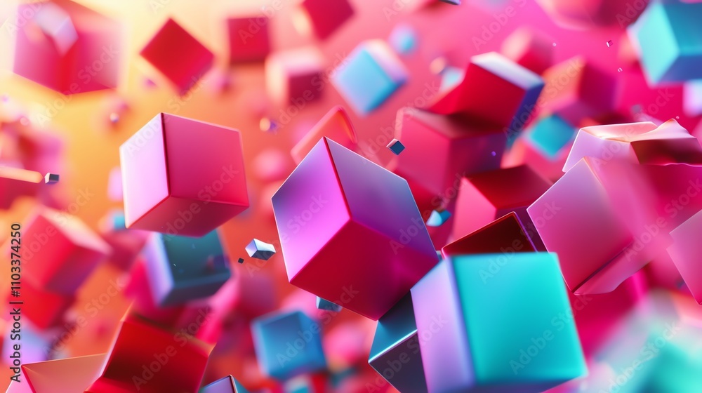 Poster a 3d rendering of colorful cubes in a pattern.
