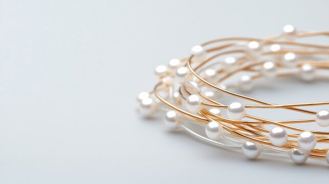Minimalist Gold-Tone Wire Wrapped Beaded Bracelet with Contrasting Pattern