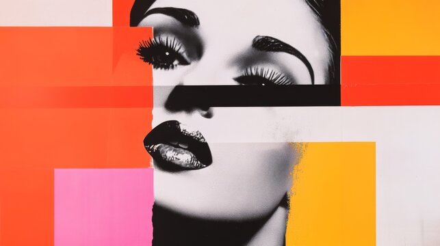 Surreal collage of vintage advertisements with exaggerated typography and colorful patterns, inspired by pop art. - Powered by Adobe