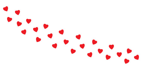 Red hearts arranged diagonally on a white background. Simple romantic pattern for Valentine's Day designs or wedding themes.