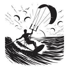 kitesurfing silhouette illustration vector