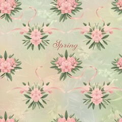 Fototapeta premium pattern of pink flowers and green leaves. vintage retro style
