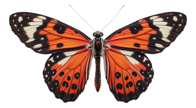 PNG Vibrant orange and black butterfly with detailed wing patterns