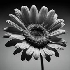 A monochromatic daisy with its shadow cast perfectly below.

