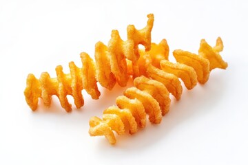 Crinkle Fries Isolated on White Background. Delicious Fast Food Snack Concept