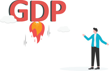 Businessman looking at the GDP taking off inside the red arrow, economic growth rate,

