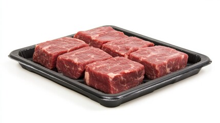 Fototapeta premium Cubed Steak. Fresh Raw Beef Cubed Steak in Foam Tray for Meat Prep