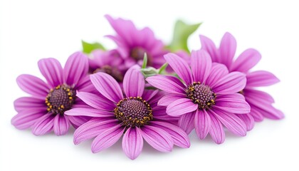 Five Vibrant Pink Daisies, Isolated on White Background. Bright Floral Arrangement with Copy Space