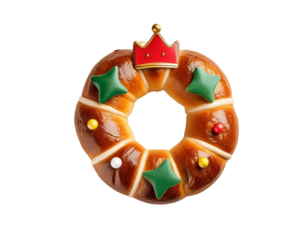 Roscon de reyes crown cake with transparent background celebrating epiphany