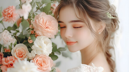 Obraz premium Wedding photos with a clean background for free space for text. For use with advertising banners for weddings or Valentine's Day.