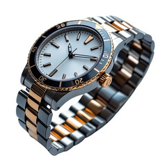 luxury black and gold wristwatch isolated on transparent background