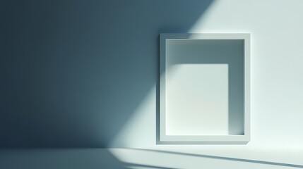 Minimalist Interior Design Featuring a White Frame in a Sunlit Room with Soft Shadows and Relaxed Atmosphere for Artistic Projects
