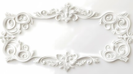 Fototapeta premium Elegant Ornate White Frame with Intricate Designs and Flourishes Perfect for Displaying Text or Images in a Stylish and Classic Way