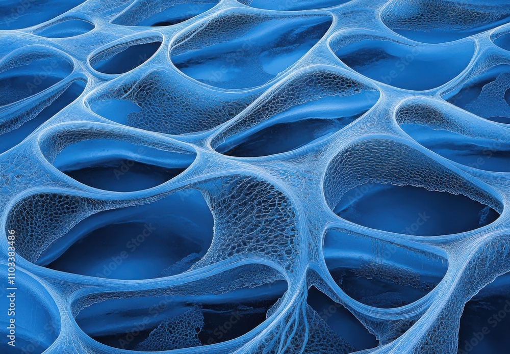 Poster Abstract Blue Surface with Cellular Patterns Created by Interconnected and Interwoven Structures Showcasing a Unique Textured Design for Creative Projects