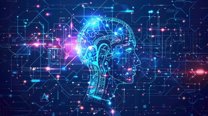 A digital representation of a human head with circuits, symbolizing artificial intelligence.
