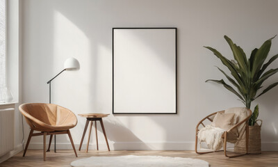Mockup room for poster or painting in simple modern interior, Photo Frame Mockup, Light colors