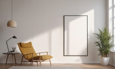 Mockup room for poster or painting in simple modern interior, Photo Frame Mockup, Light colors