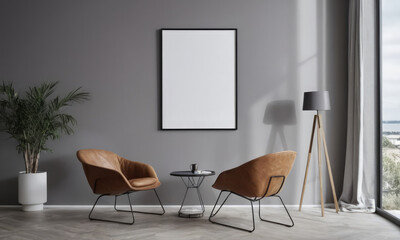 Mockup room for poster or painting in simple modern interior, Photo Frame Mockup, Gray colors