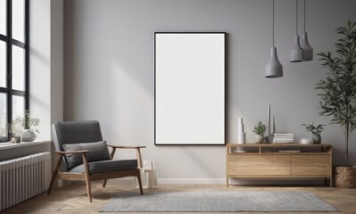 Mockup room for poster or painting in simple modern interior, Photo Frame Mockup, Gray colors