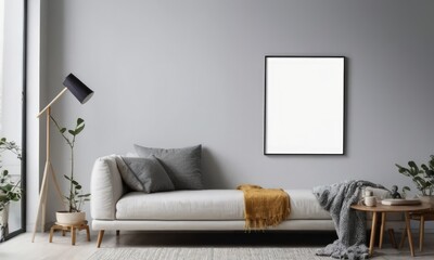 Mockup room for poster or painting in simple modern interior, Photo Frame Mockup, Gray colors