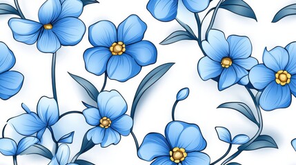 Stunning Blue Floral Pattern with Delicate Blooming Flowers in Soft Vintage Style