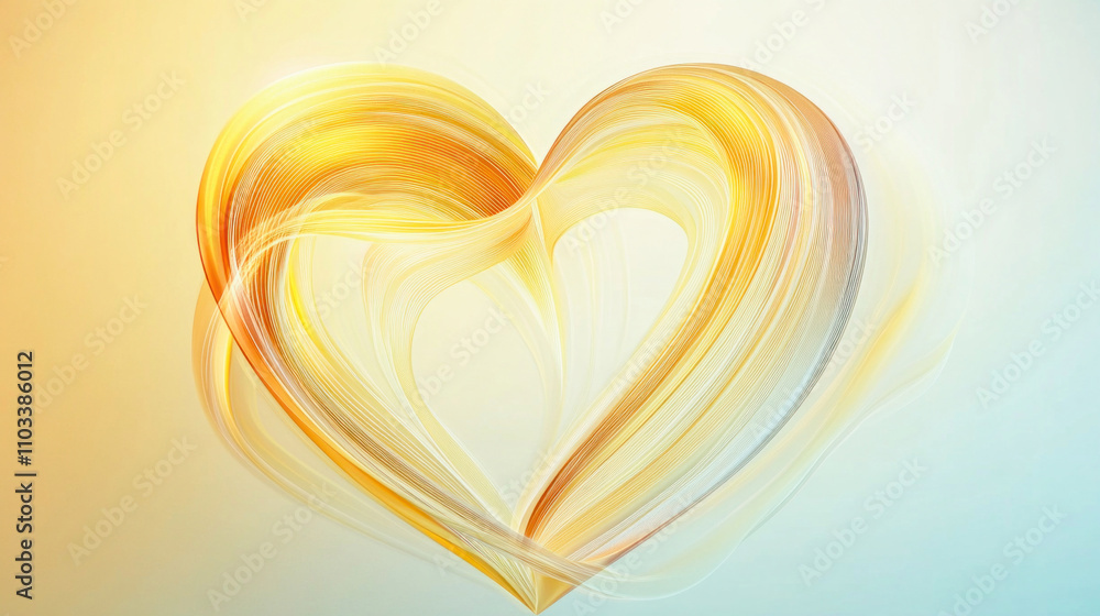 Poster golden heart of intertwined abstract lines creating a symbol of love and affection