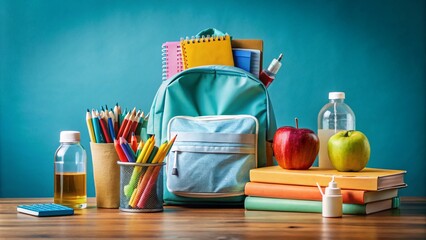 Back to School in Pandemic: School Backpack with Face Masks, Hand Sanitizer, and School Supplies Ready for a Safe Return to Learning