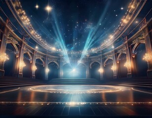 Illuminated Elegance: Grand Stage with Sparkling Starry Backdrop