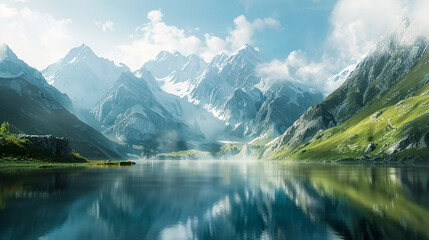 Lake surrounded by mountains.