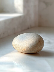 Smooth stone on a marble surface in natural light.