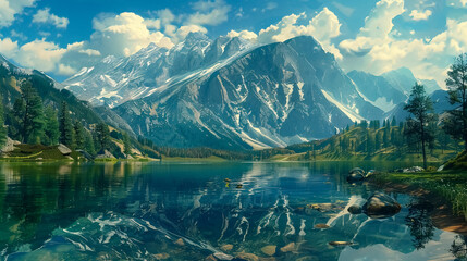 Lake surrounded by mountains.