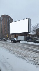 Obraz premium Blank billboard on a highway, expansive open sky, vibrant urban setting, prime space for outdoor marketing, clean background, excellent for custom advertisement