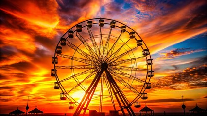 Captivating Ferris Wheel Silhouette   Against a Stunning Sunset Background for Conceptual Photography Exploration