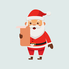 Vector cartoon illustration of cute Santa Claus character checking list. Christmas winter holiday flat design element