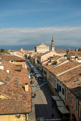 ancient medieval walled city Cittadella Padua Italy, panorama of the city from the walls