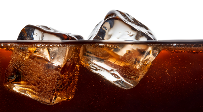 Cola and ice cube surface