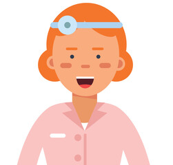 A woman with a white lab coat and a stethoscope on her head