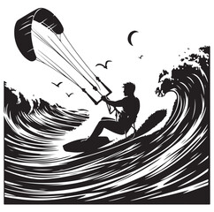 kitesurfing silhouette illustration vector