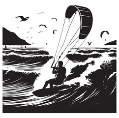 kitesurfing silhouette illustration vector