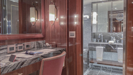 Luxurious ocean view or oceanview or outside balcony veranda cabin stateroom suite queen living...
