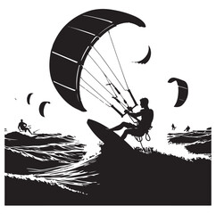 kitesurfing silhouette illustration vector
