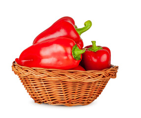 Sweet peppers basket isolated on a white background, contour