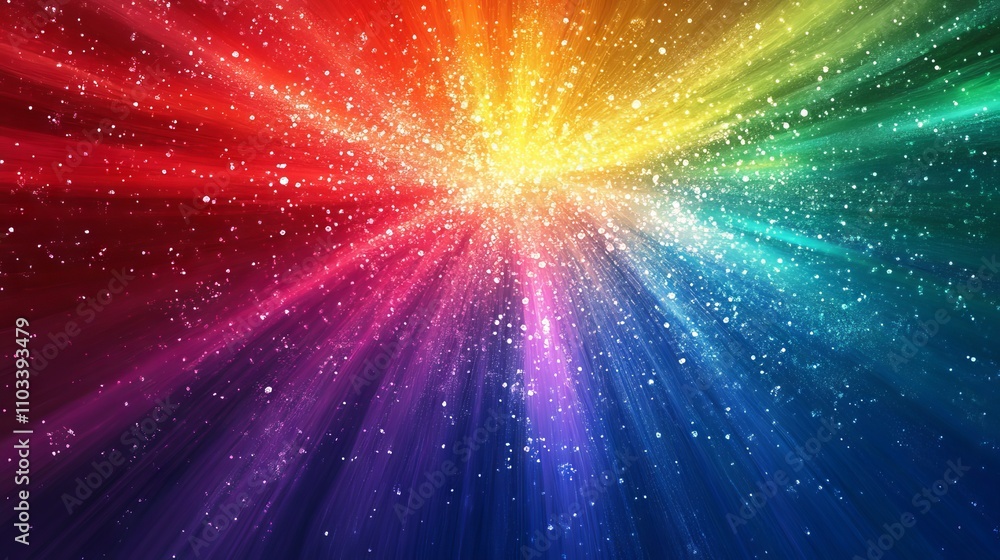 Poster vibrant rainbow background with multicolored arch and soft gradient in clear sky, beautiful spectrum