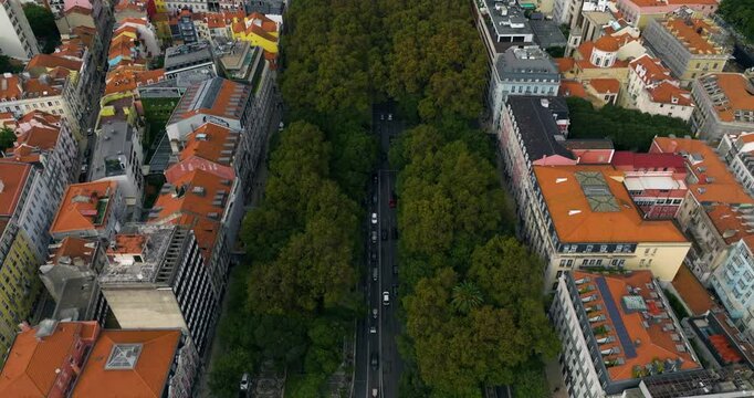 Flight Over Avenida da Liberdade In Lisbon, Portugal - Drone Shot